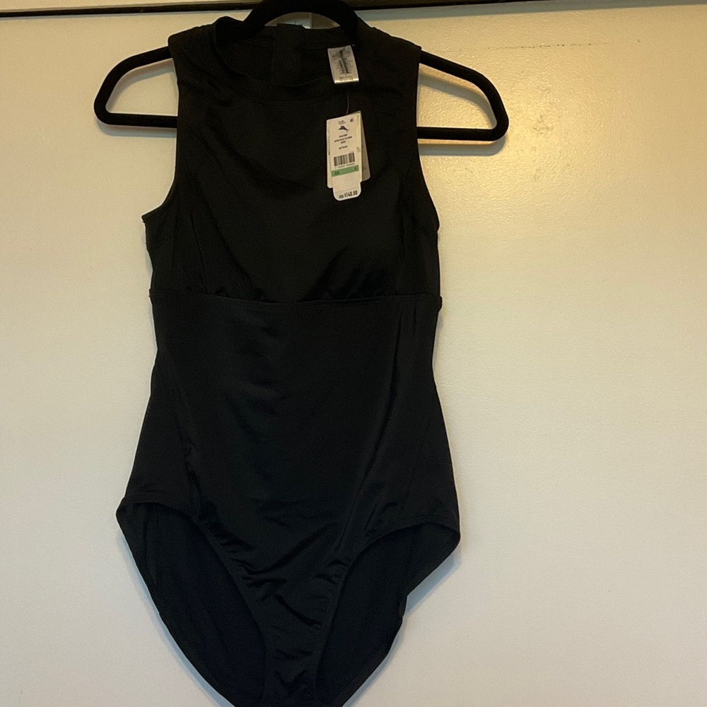 NWT Tommy Bahama Active Solid One Piece Mesh Insert Black Sleeveless Swimsuit